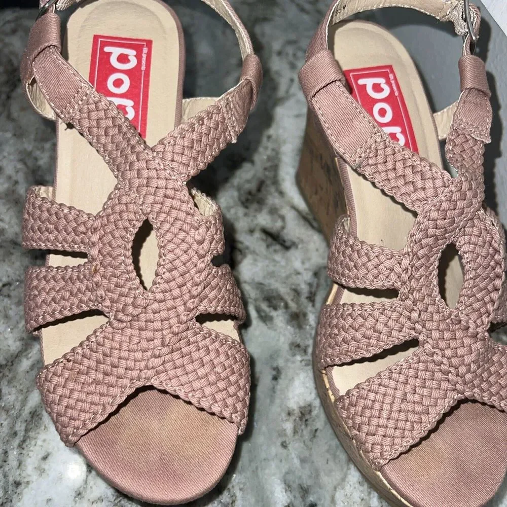 POP Women's Seri Blush Cork Wedge Platform Sandals - Size 8.5 M‎